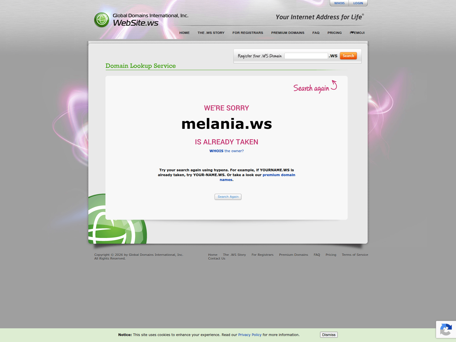 Screenshot of melania.ws