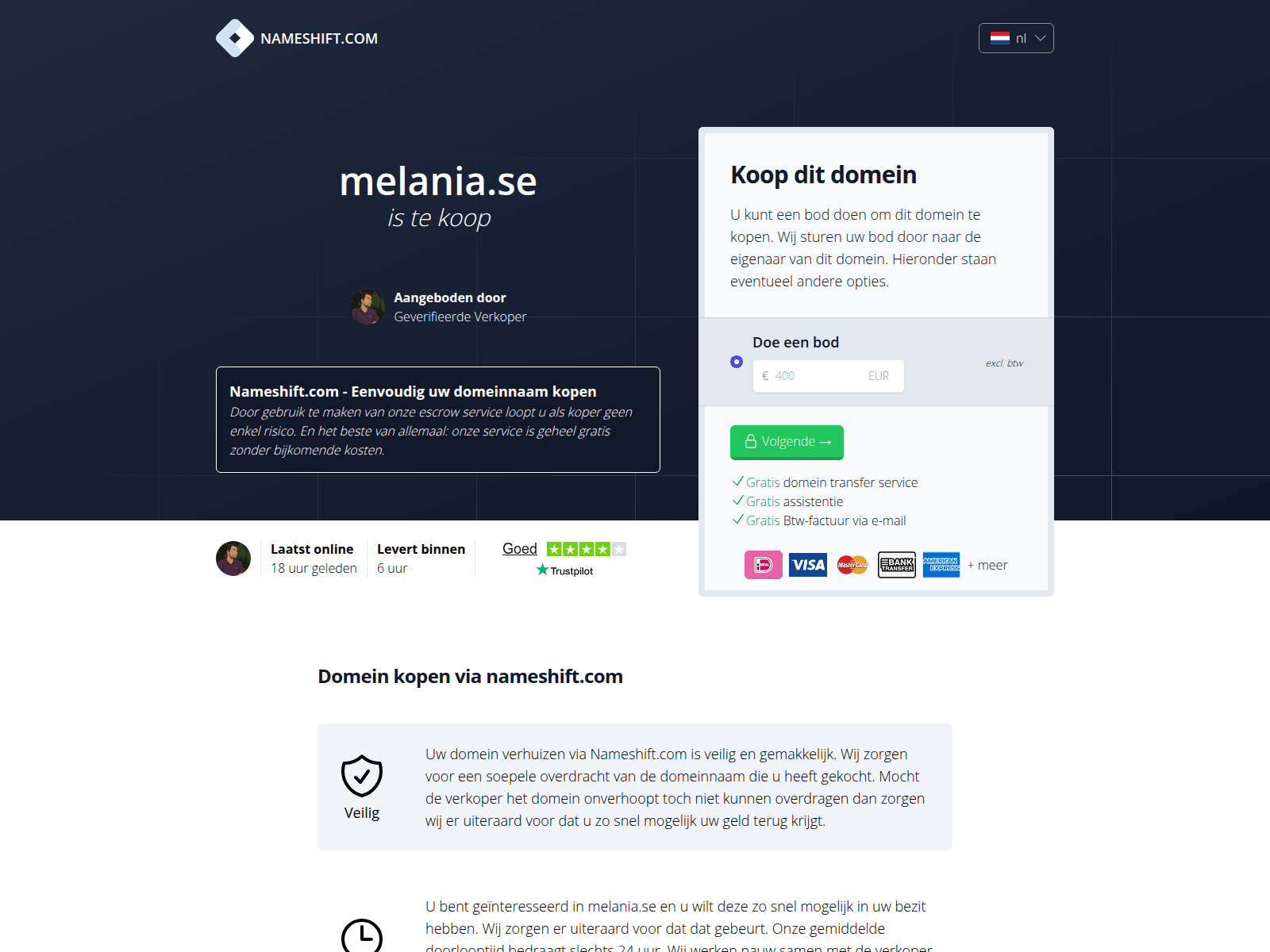 Screenshot of melania.se
