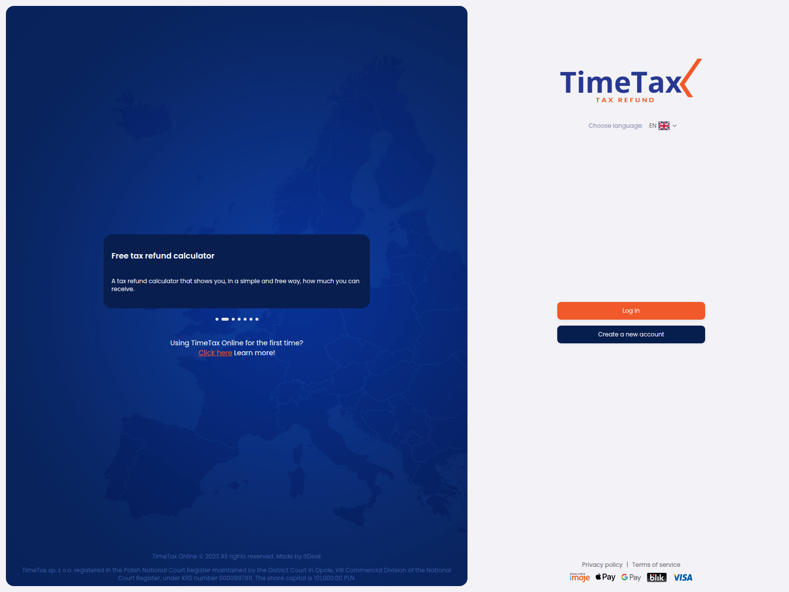Screenshot of online.timetax.pl