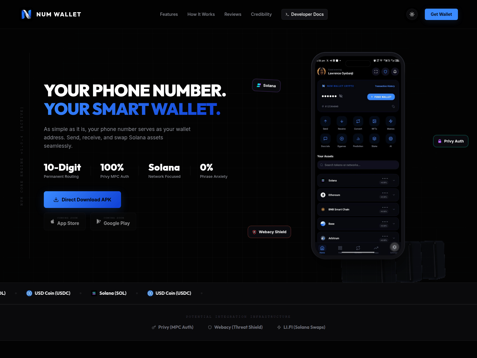 Screenshot of numwallet.xyz