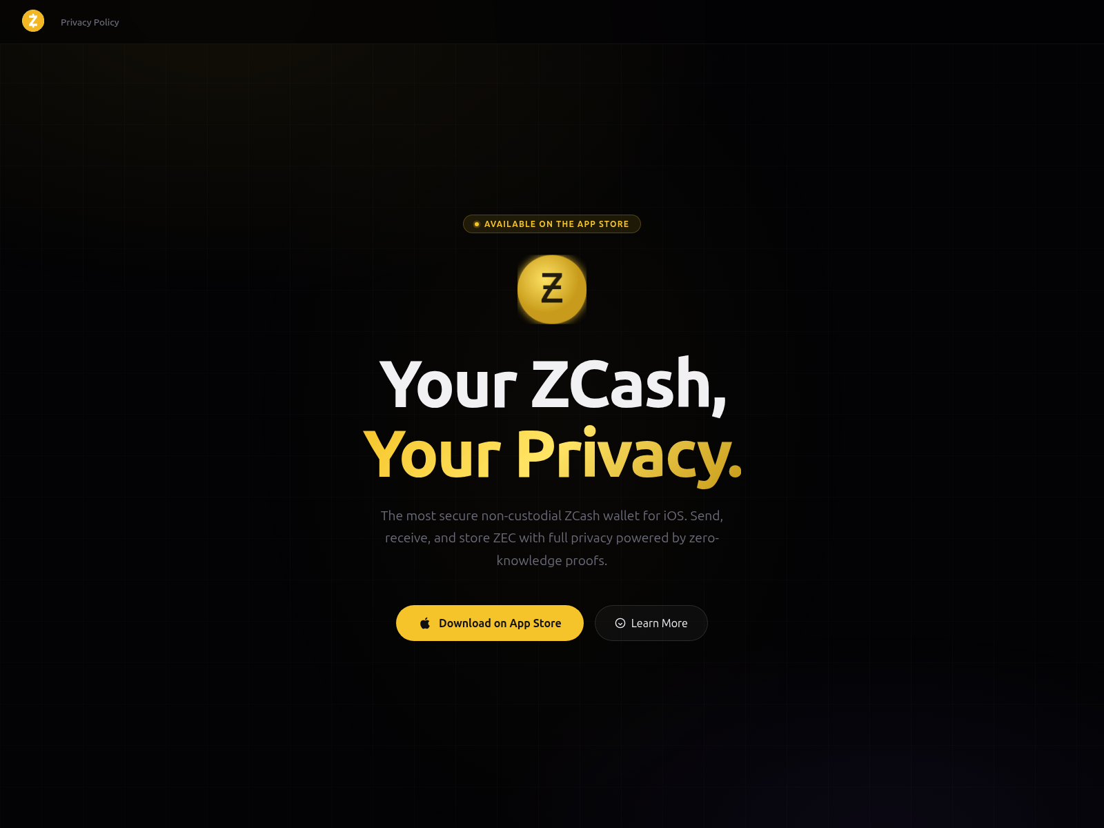 Screenshot of zcashwallet.app