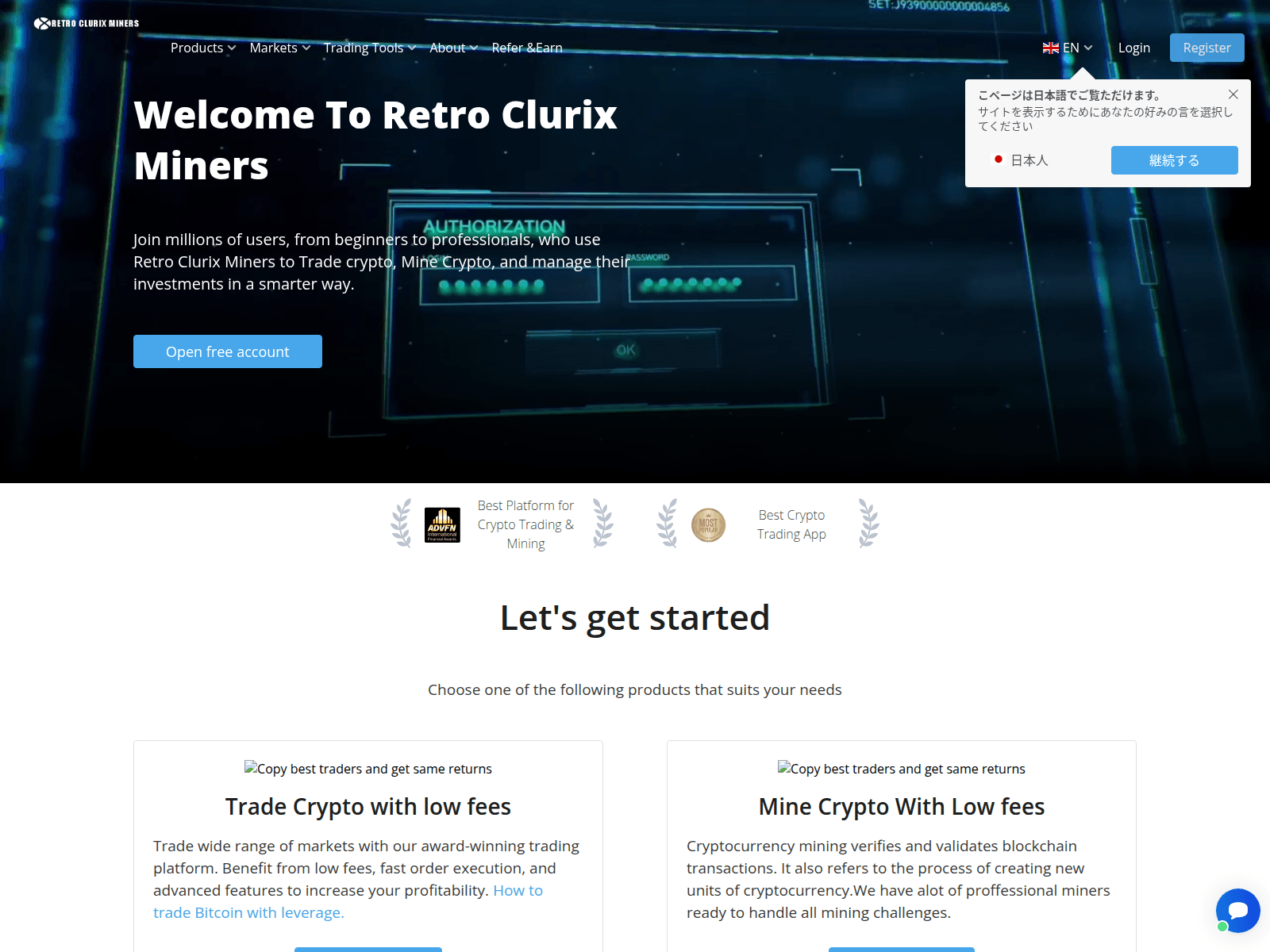 Captura de pantalla de retrocminers.net