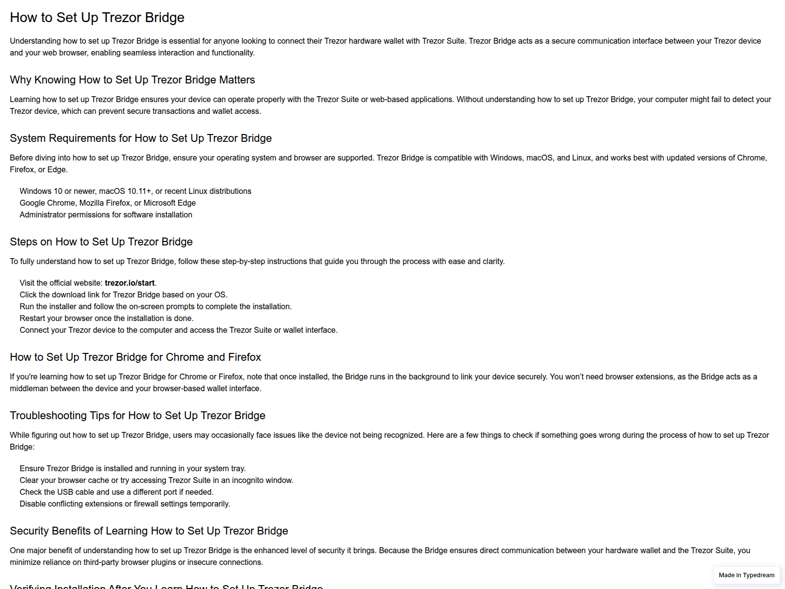 Screenshot of trezr-bridge-en-us.typedream.app
