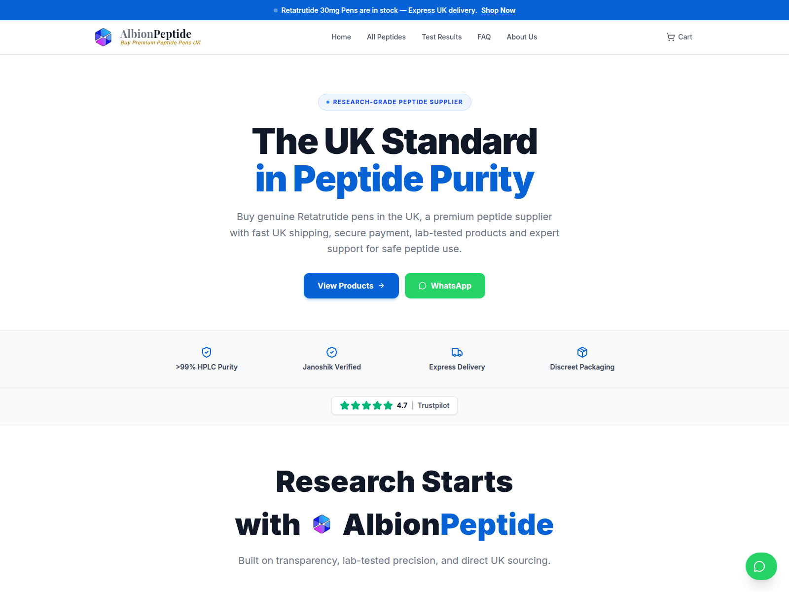 Screenshot of albionpeptide.com