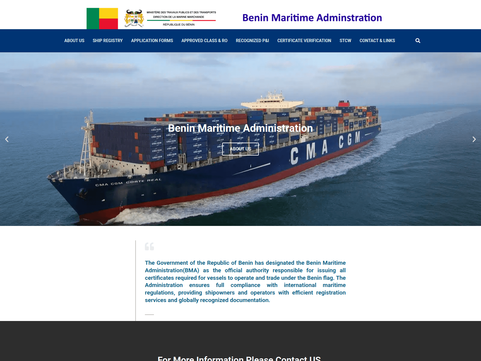 Знімок екрана beninmaritime.in