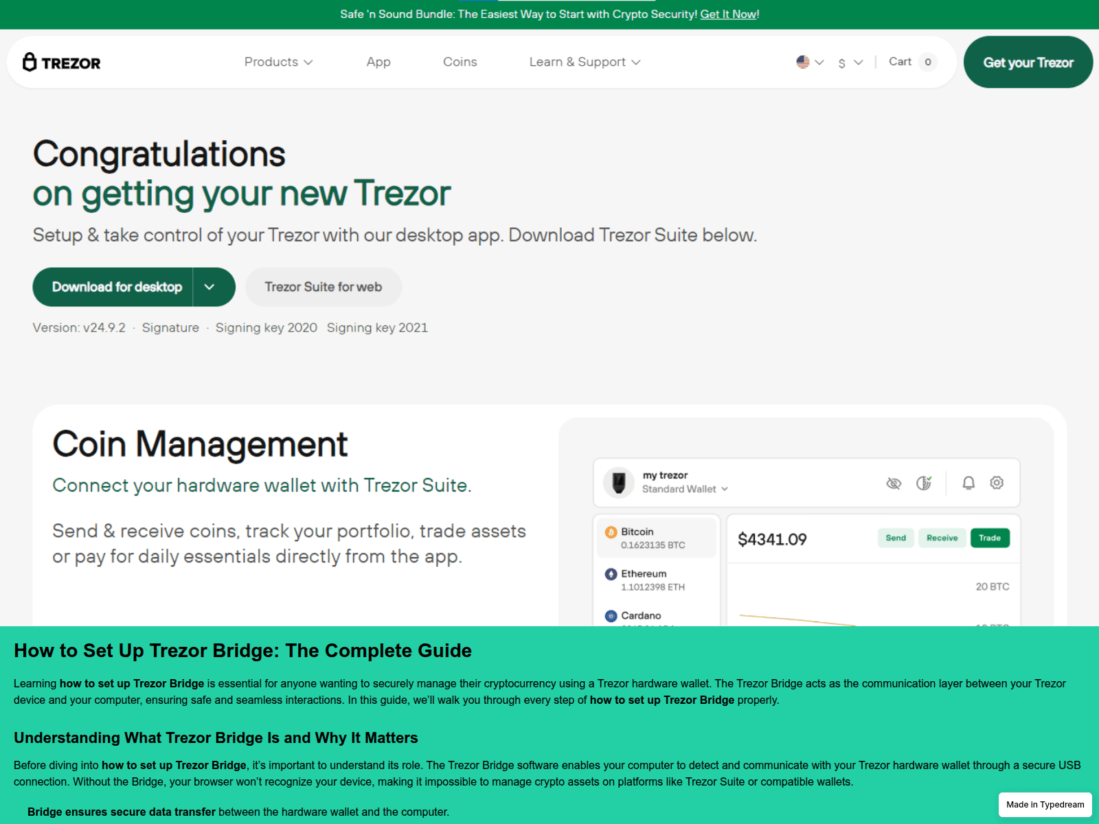 Screenshot of trezor-bridge-get.typedream.app