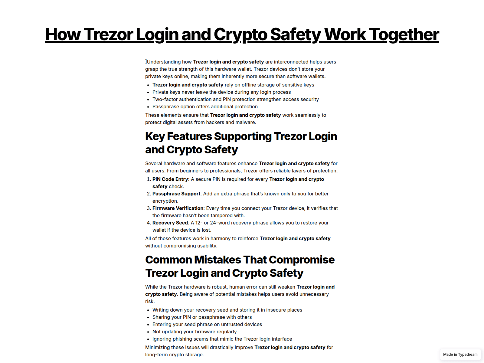 Screenshot of auth-trezor-walet.typedream.app