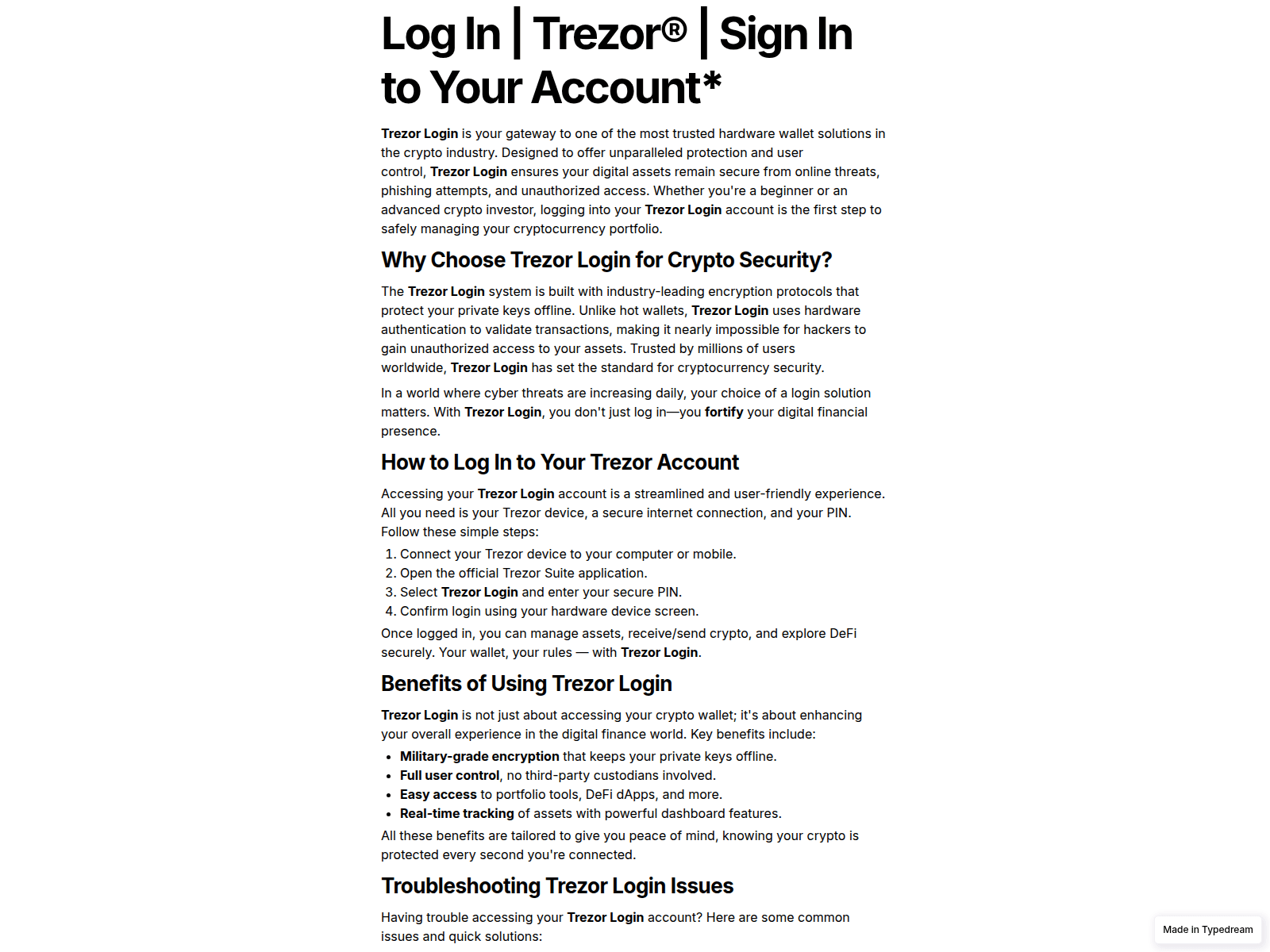 Screenshot of auth--sso--login--trezor-auth.typedream.app