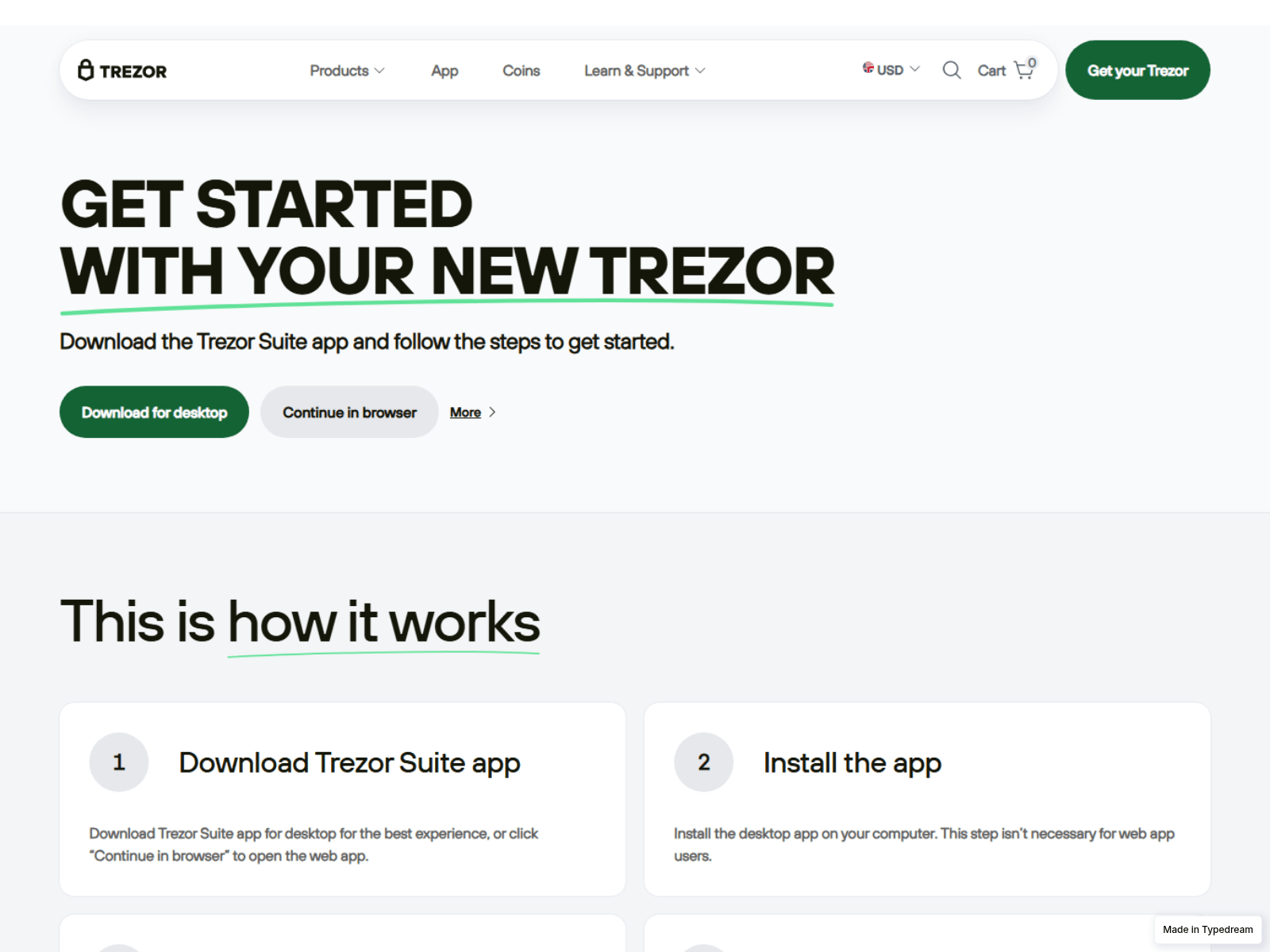 Screenshot of connect-trezor-io-start--help.typedream.app