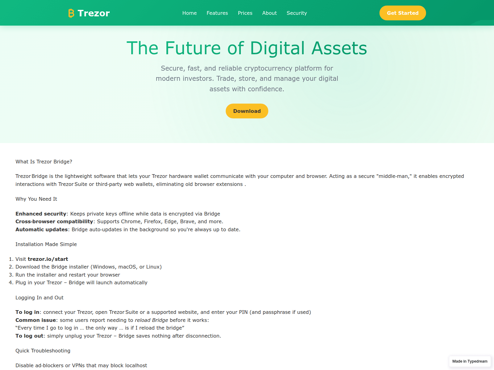 Screenshot of public-bridge.typedream.app