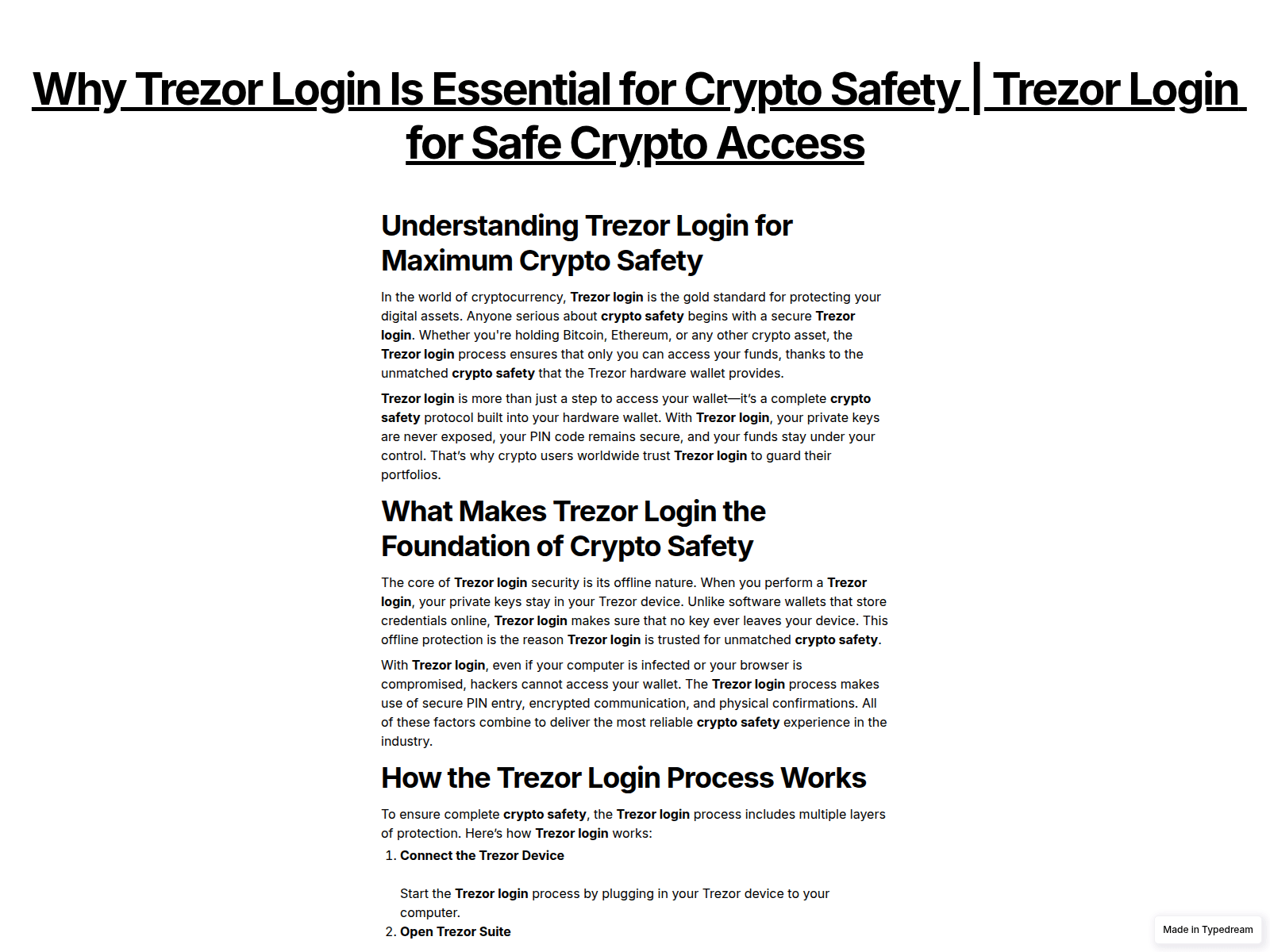 Screenshot of manage-trezoor-en-login.typedream.app