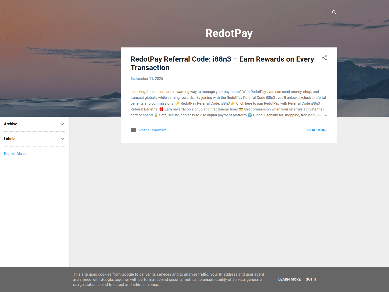 Screenshot of redotpayreferralcode.blogspot.com
