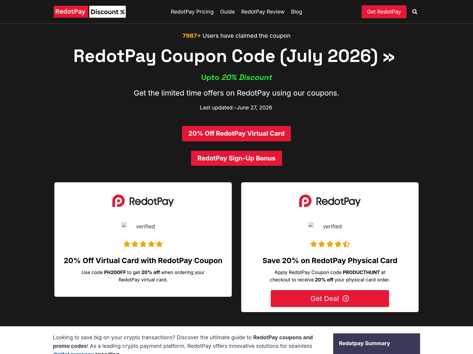 Screenshot of redotpay.discount