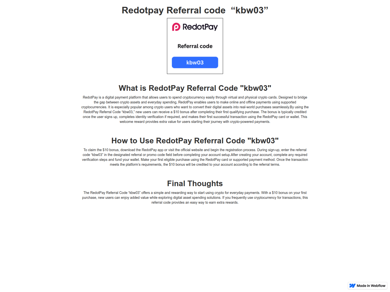 Screenshot of redotpay-referral-code.webflow.io