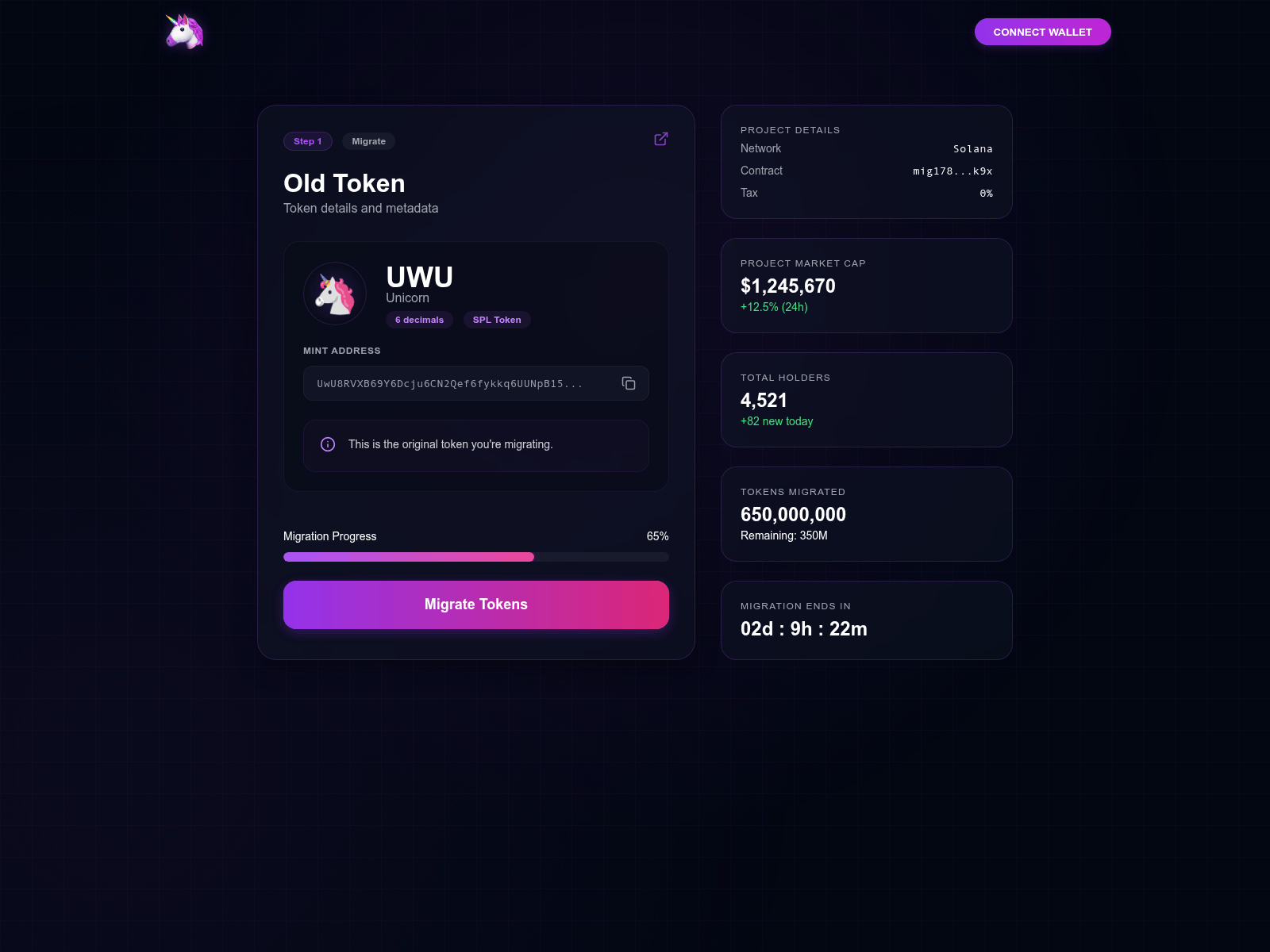 Screenshot of unicorn-migration.xyz