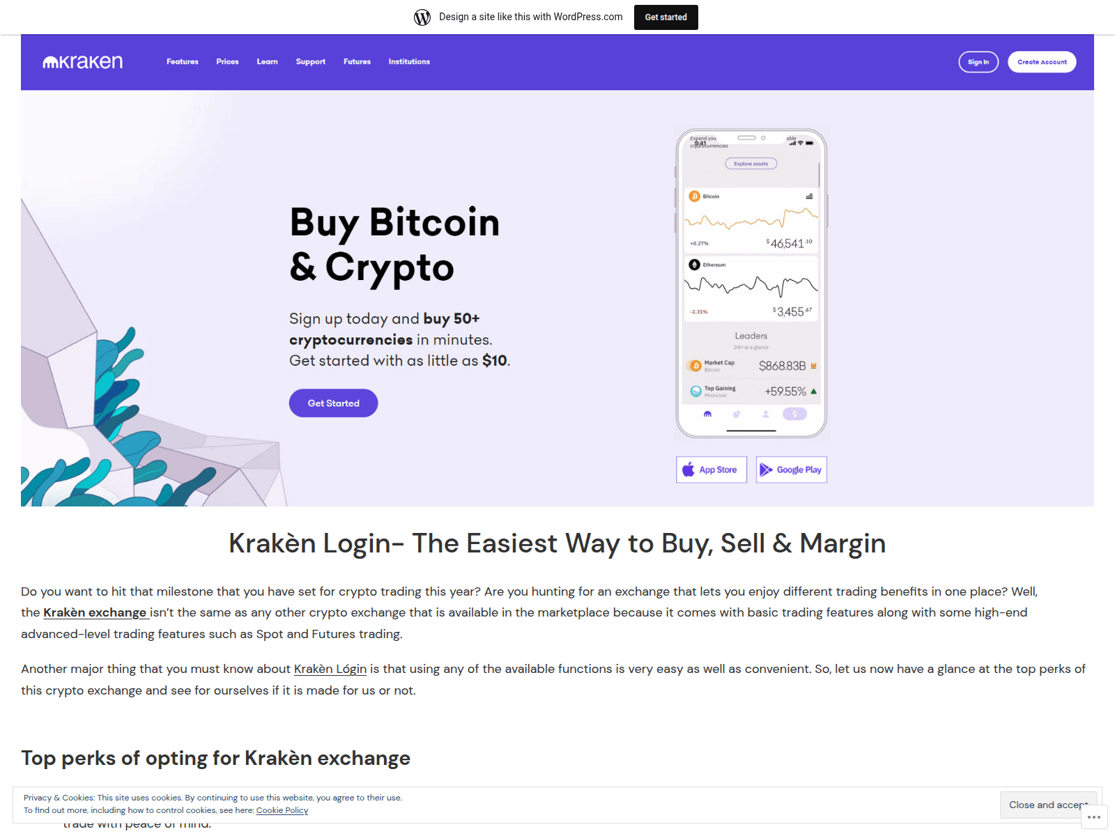 Screenshot of mykrakenmlogin.wordpress.com
