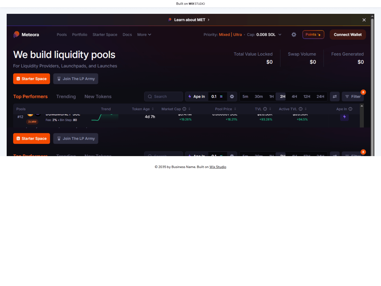 Screenshot of appmeteora-exchange.wixstudio.com
