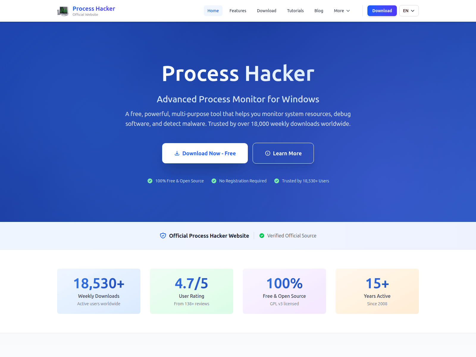 Screenshot of processhacker.net