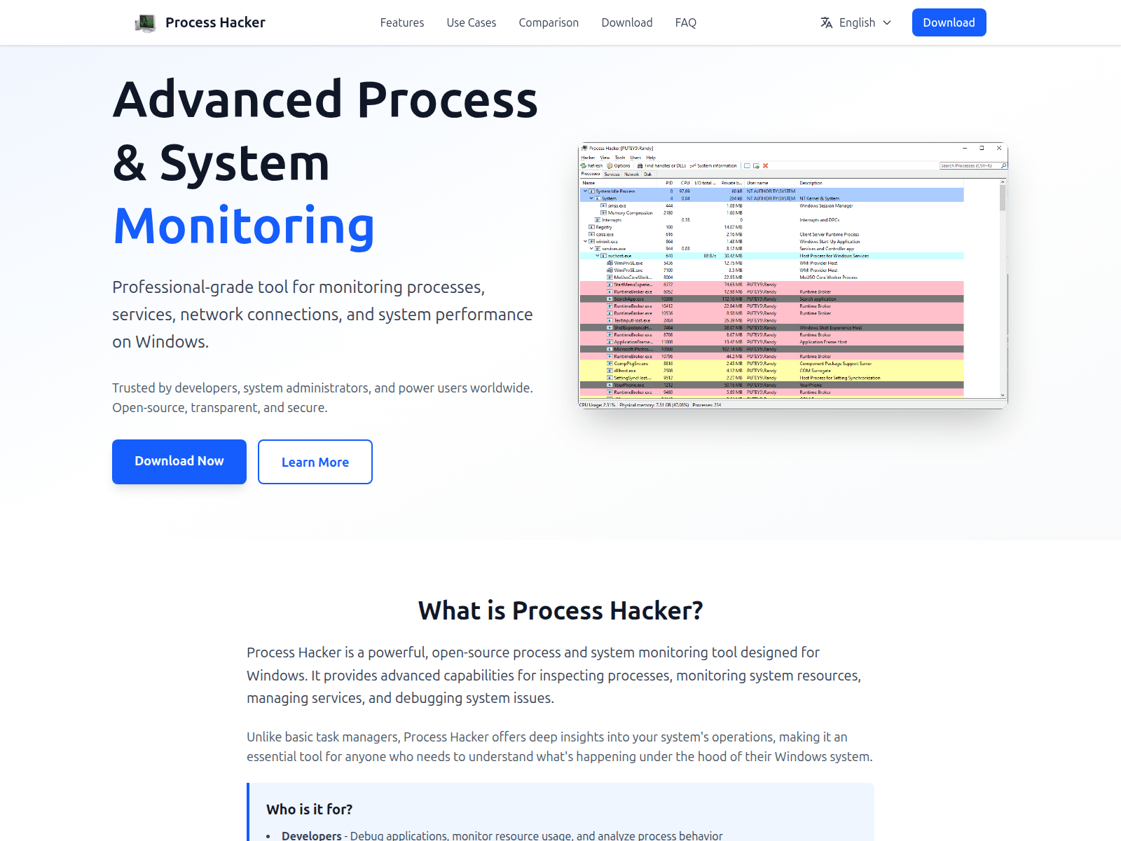Screenshot of processhacker.dev