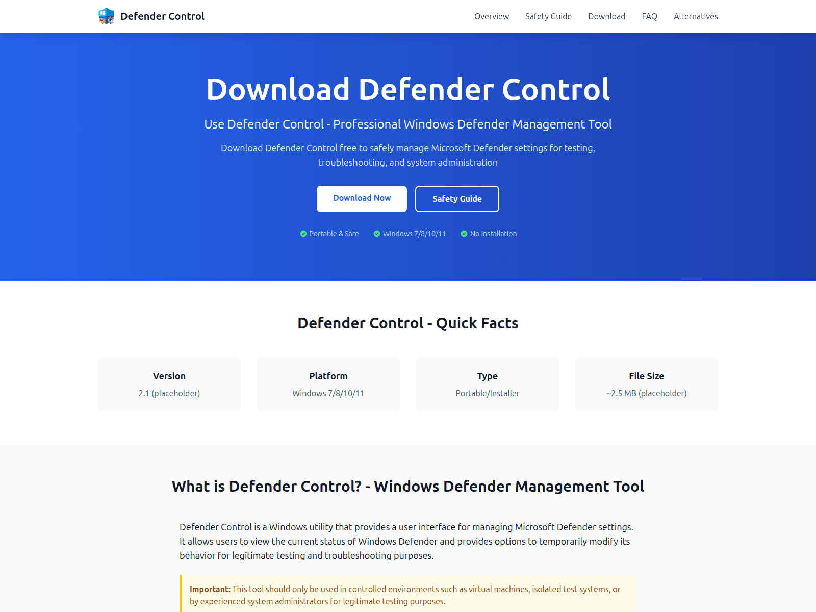 Screenshot of defendercontrol.download