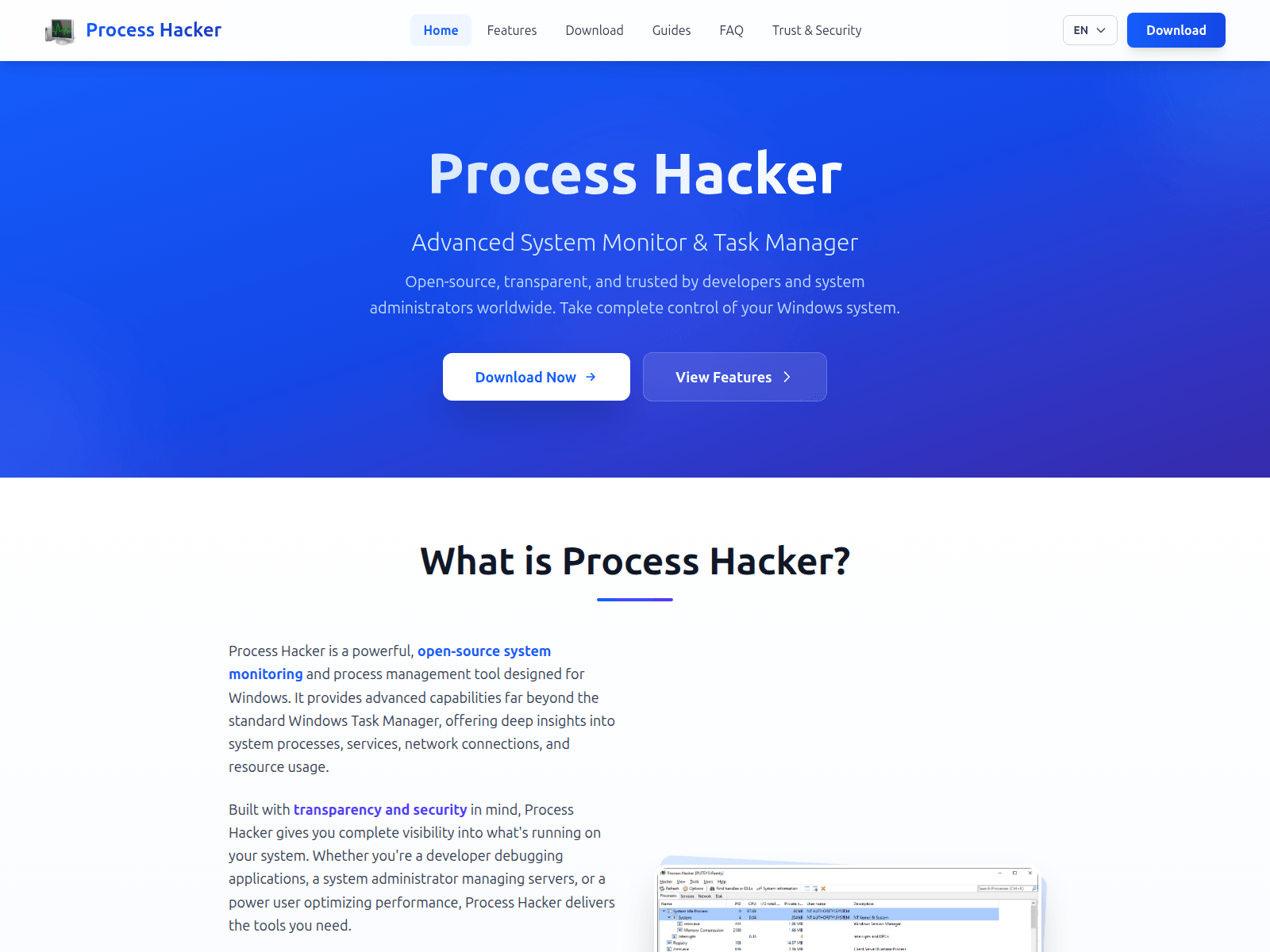 Screenshot of processhacker.org