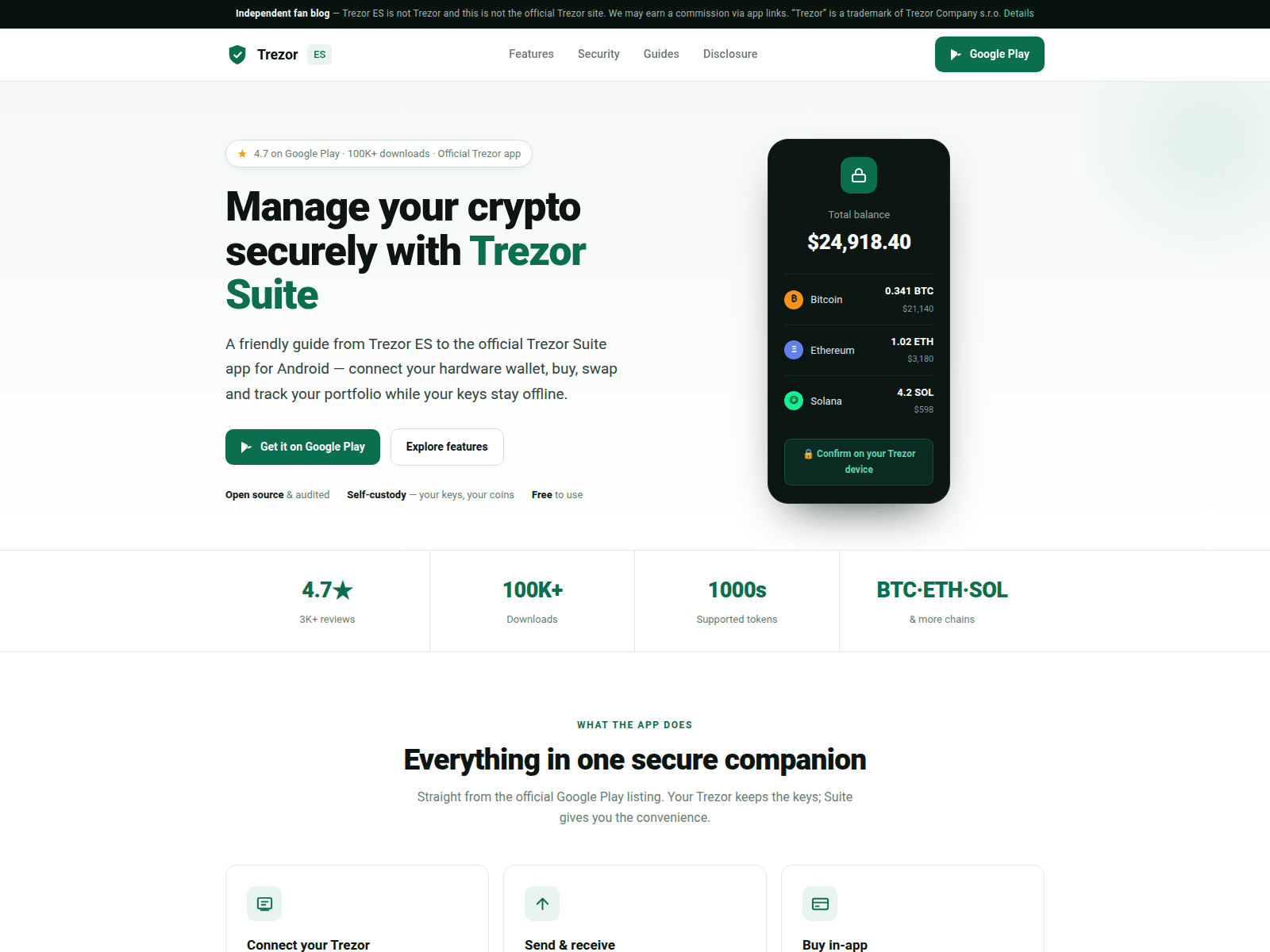 Screenshot of trezor.es
