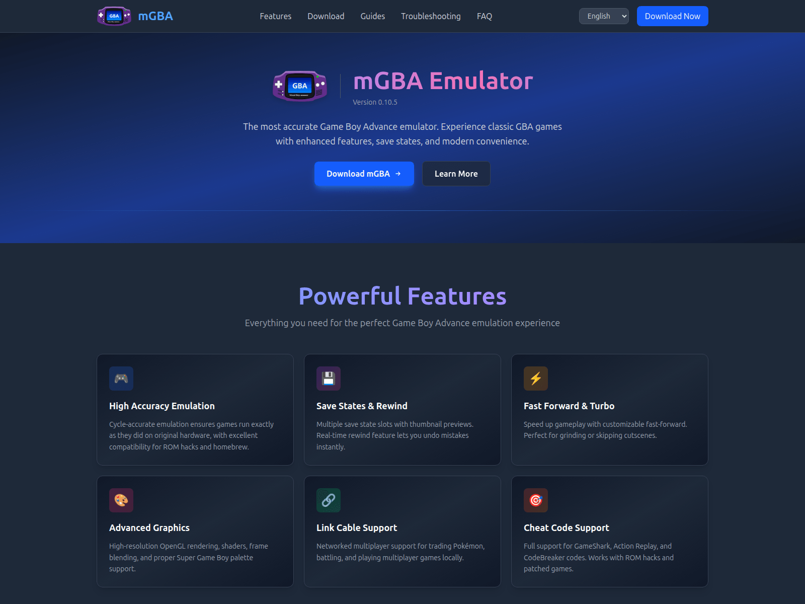 Screenshot of mgba.app