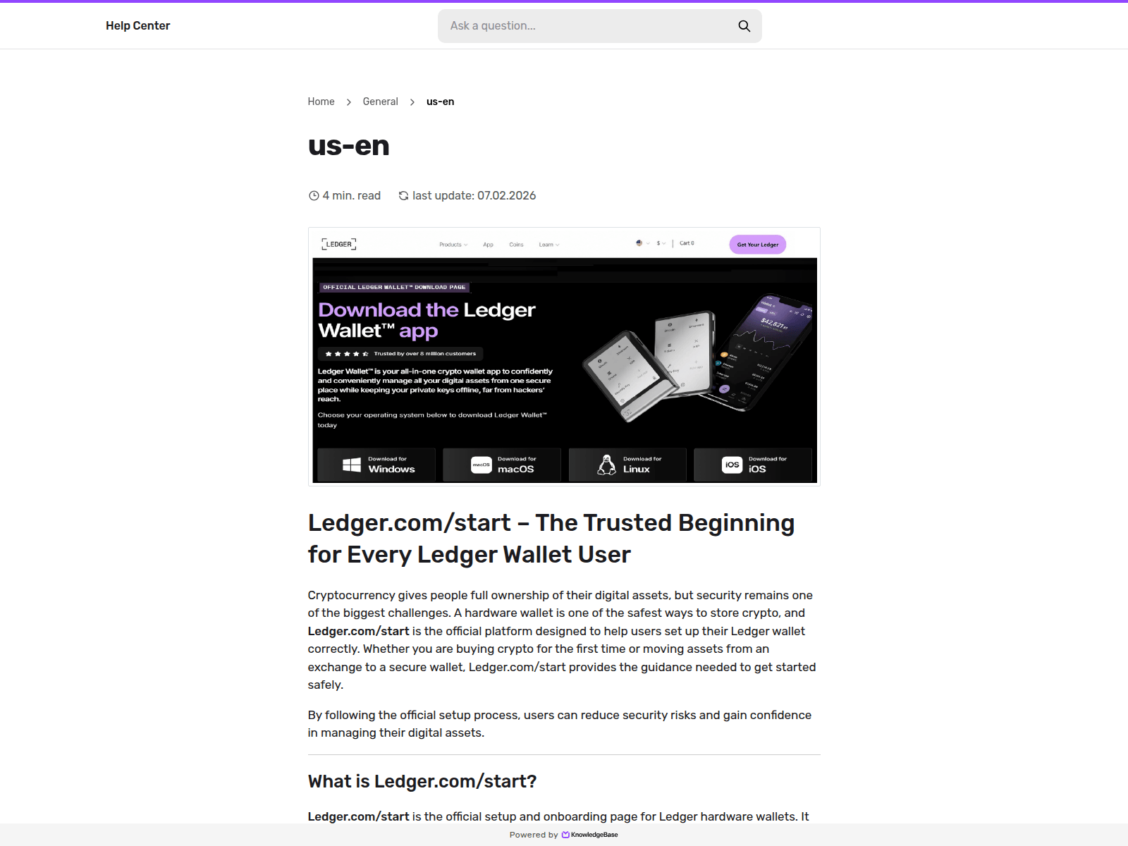 Screenshot of getledger.kb.help