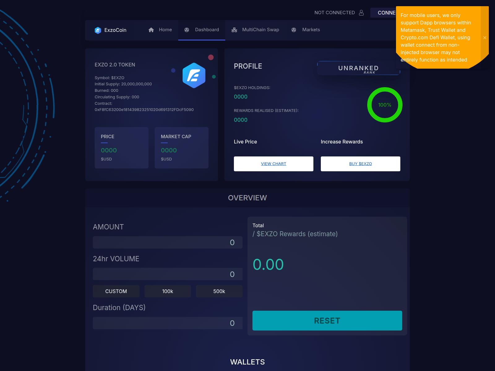 Screenshot of exzo-network-dashboard.pages.dev