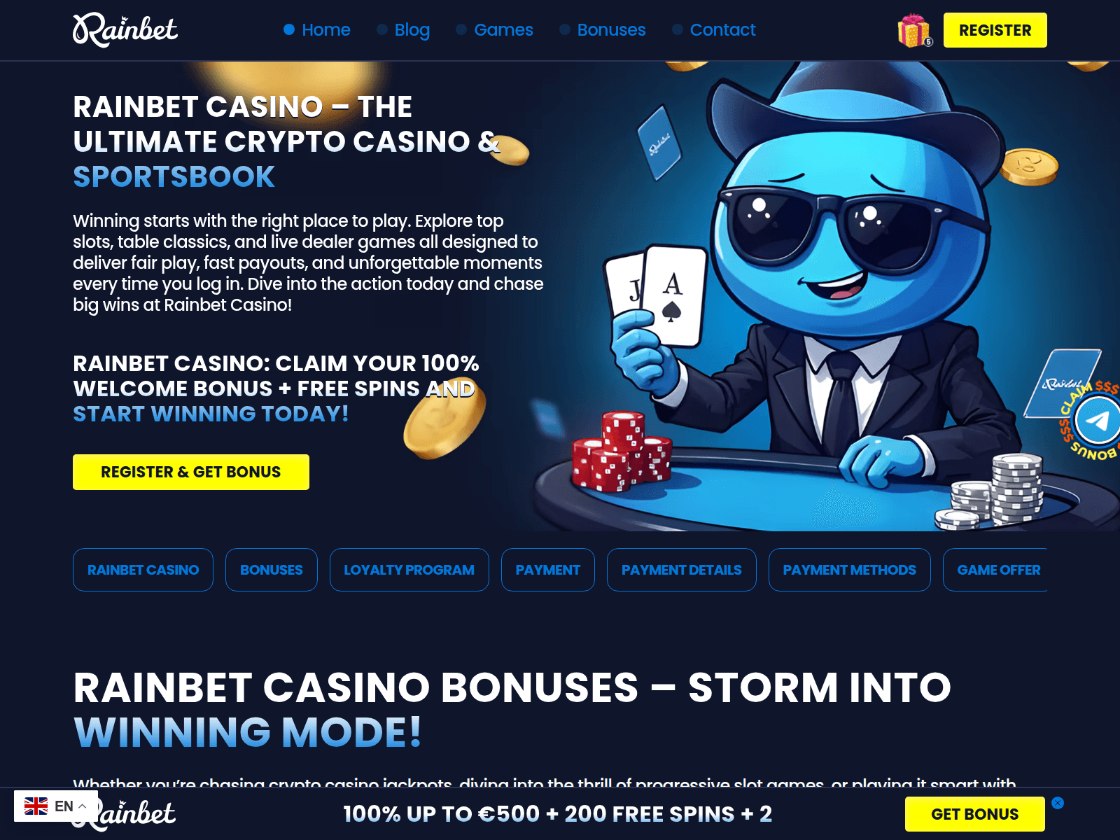 Screenshot of rainbetcasino.com