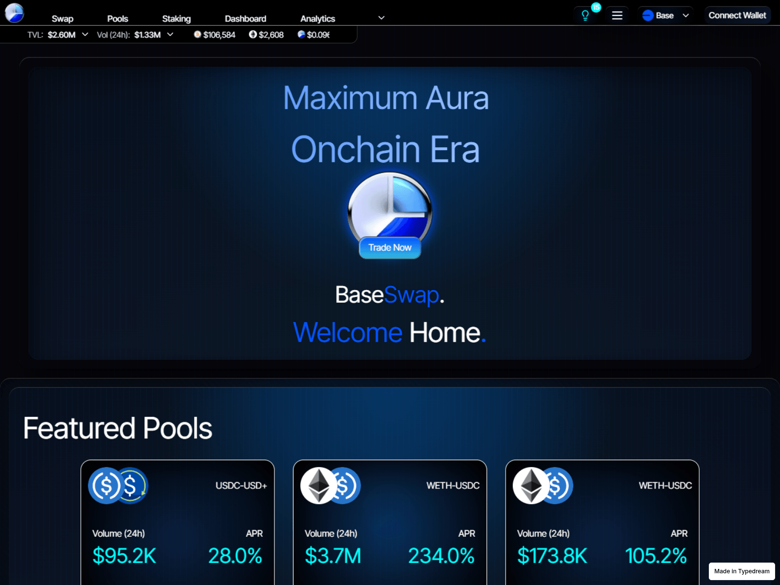 Screenshot of dashboard-baseswap-fi.typedream.app