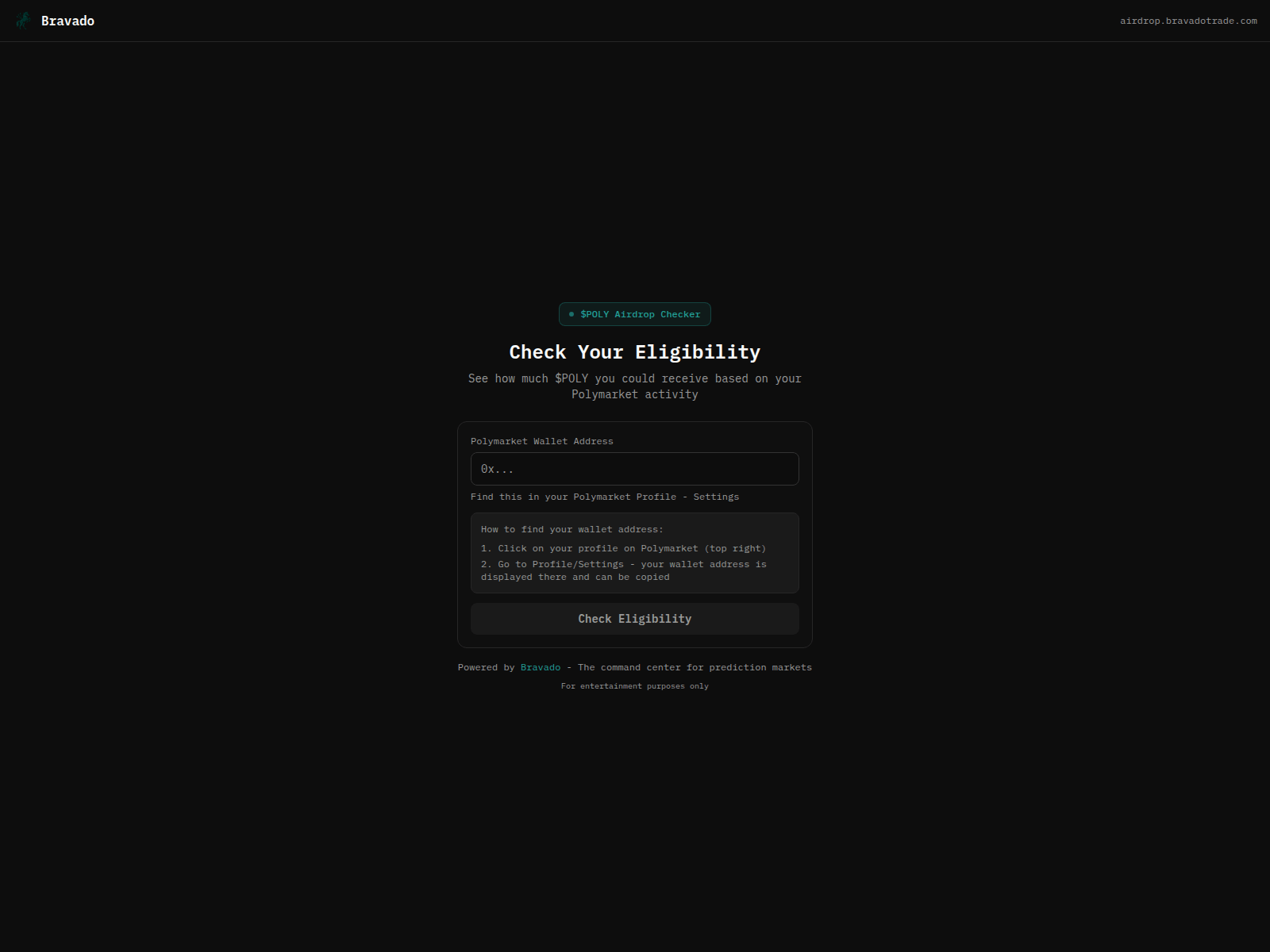 Screenshot of airdrop.bravadotrade.com