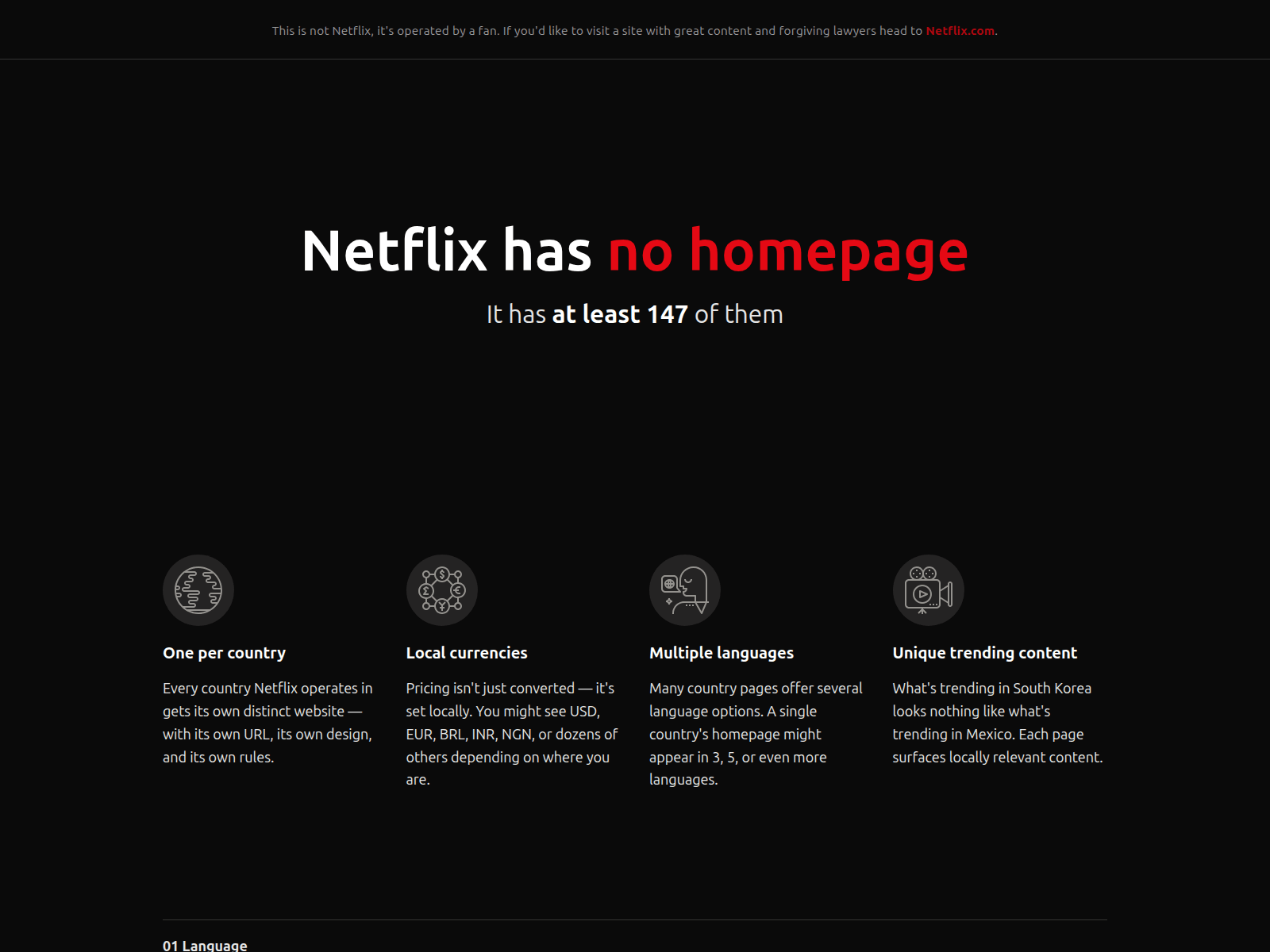 Screenshot of netflixhasnohomepage.com