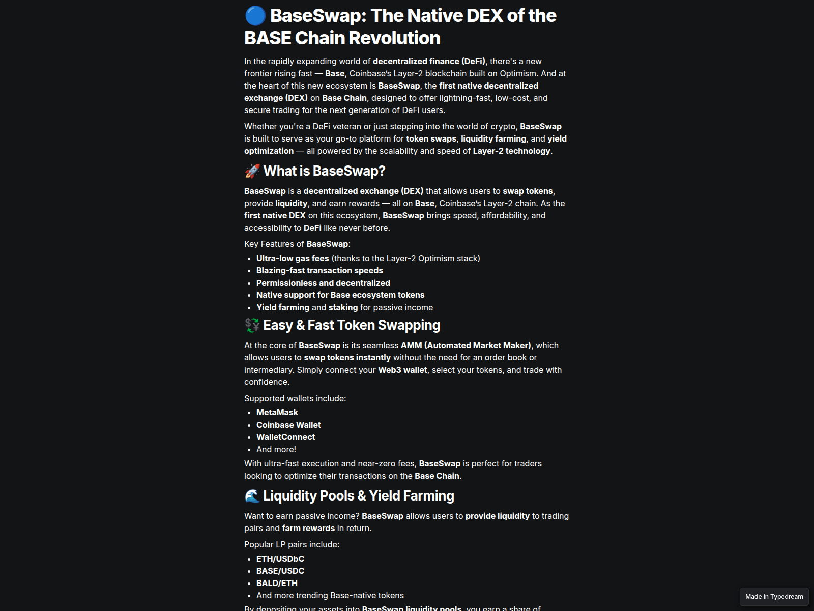 Screenshot of fi-baseswap-dex.typedream.app