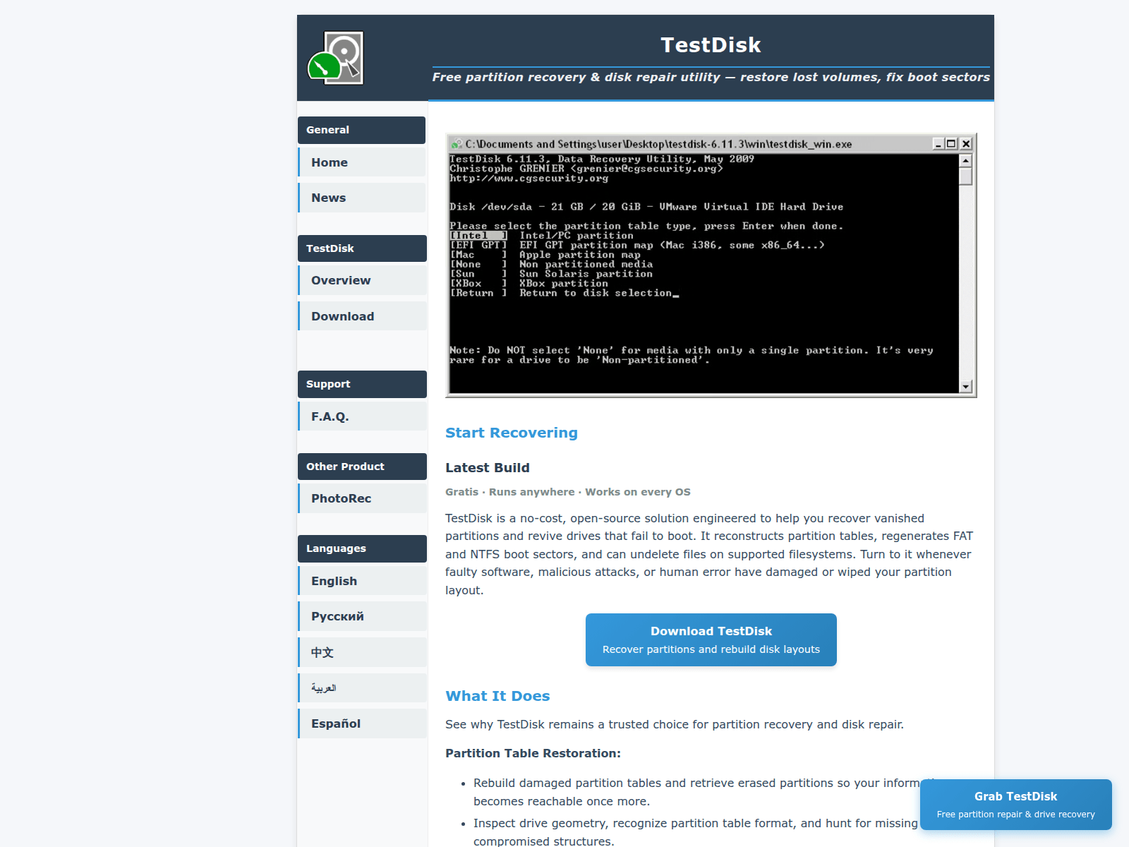Screenshot of test-disk.com