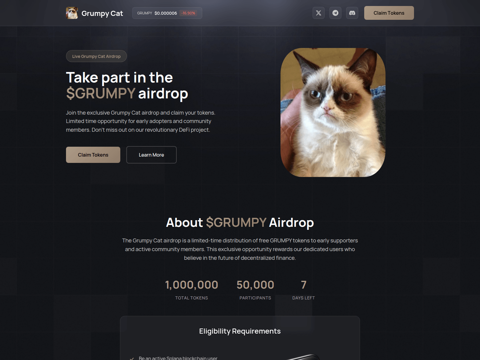Screenshot of grumpyonsolana.com