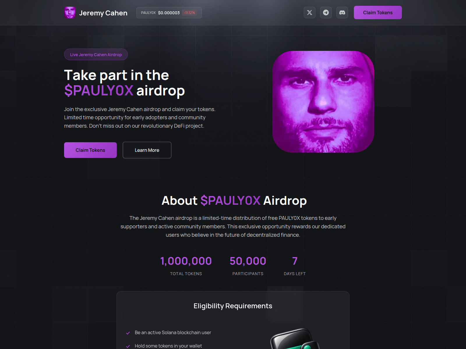 Screenshot of jeremycahentoken.com