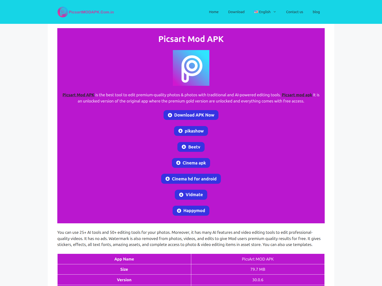 Screenshot of picsartmodapk.com.in