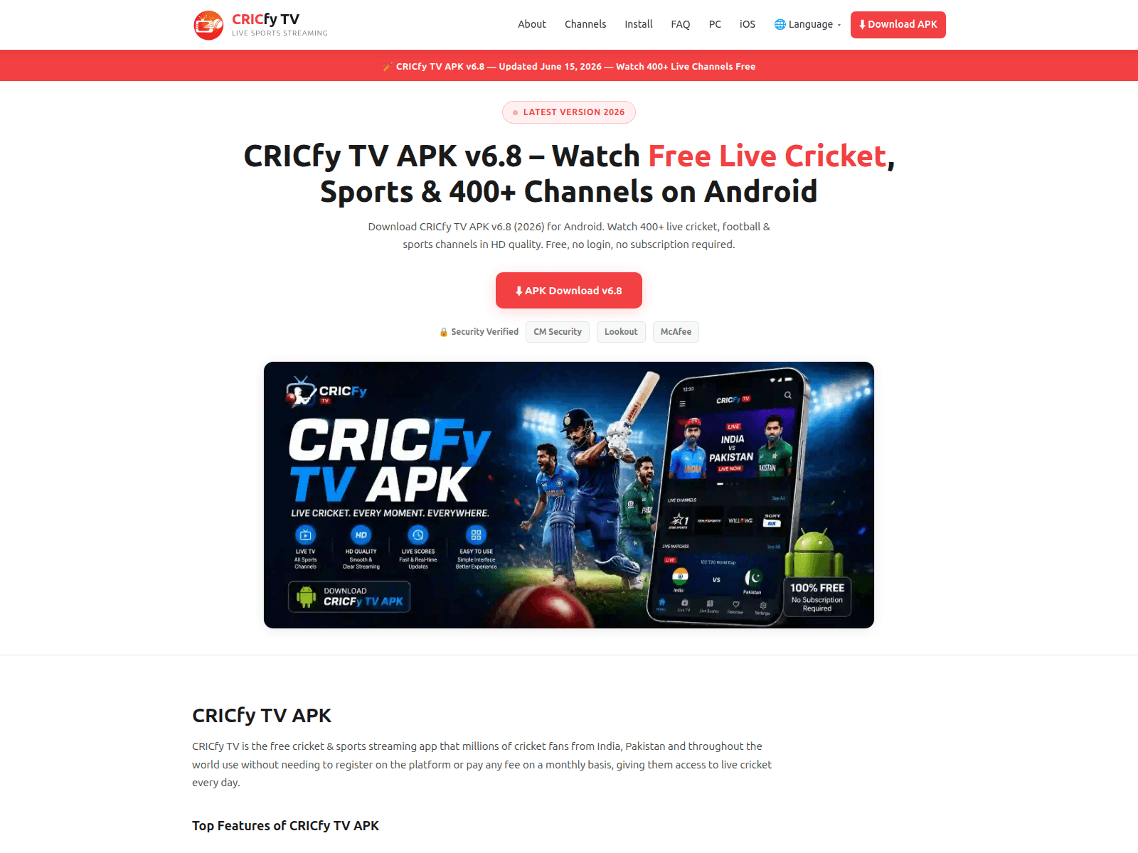 Screenshot of cricfy.co.uk