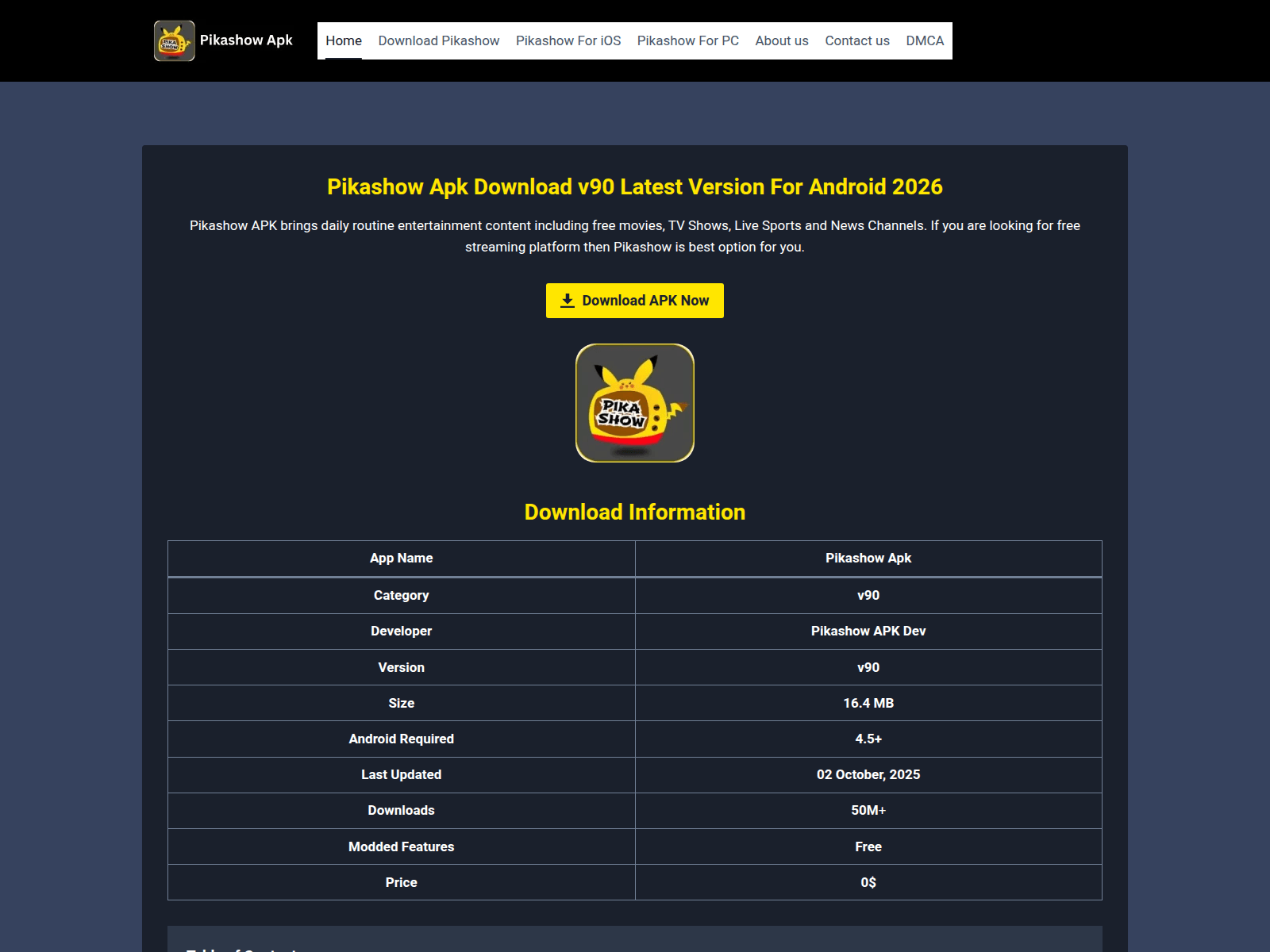 Screenshot of thepikashowapks.com