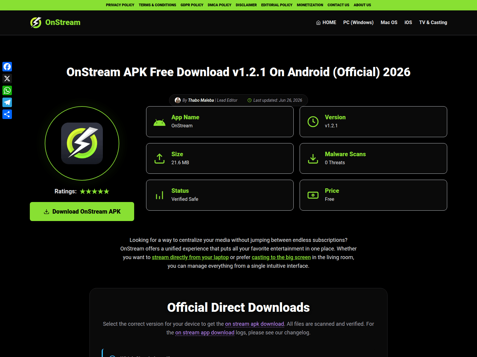 Screenshot of onstreamza.com