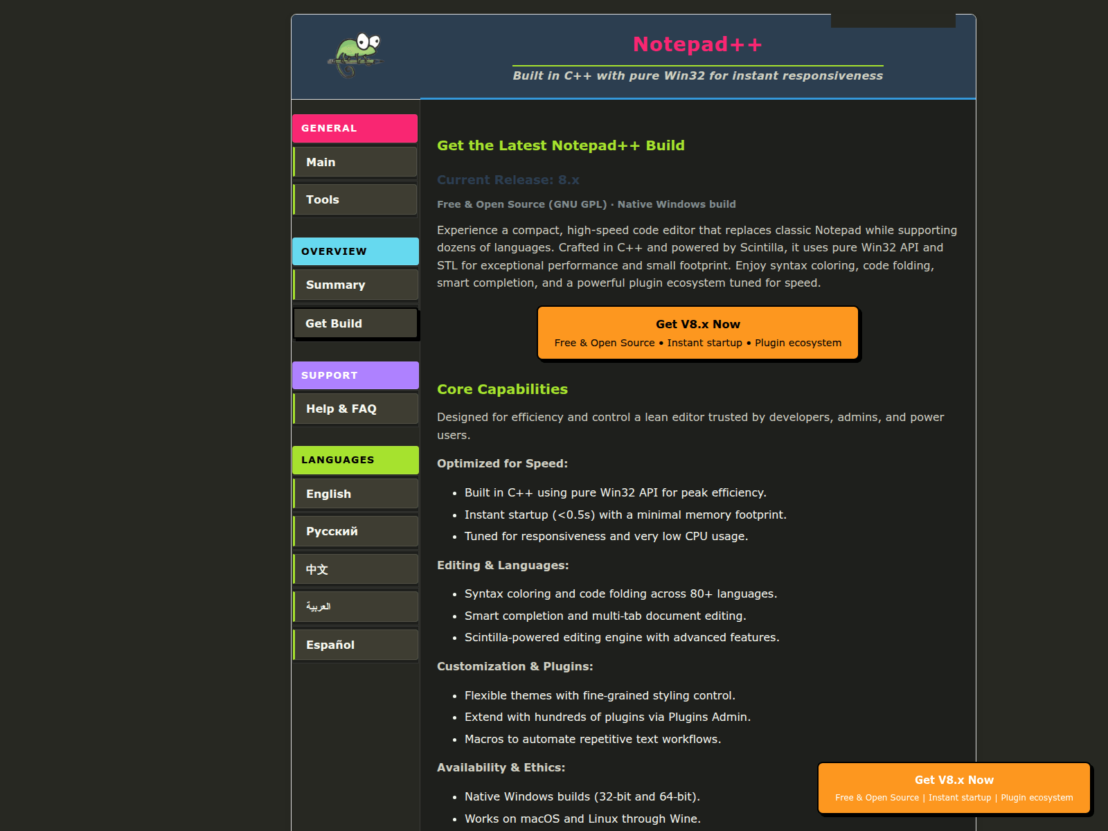 Screenshot of notepadplusplus.io