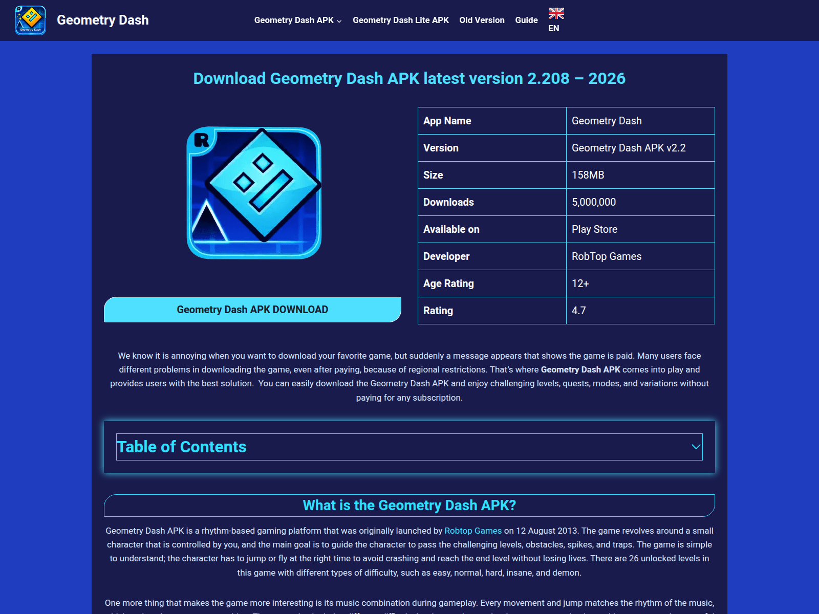 Screenshot of playsgeometrydash.com