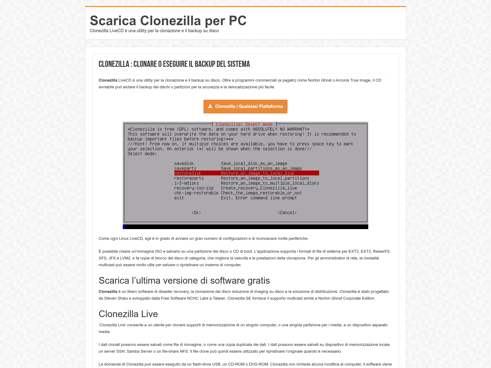 Screenshot of clonezilla.it