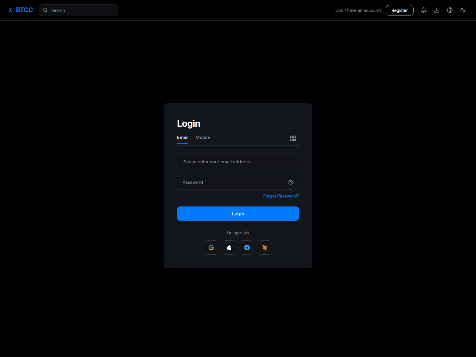 Screenshot of btcc-exchange-login.com