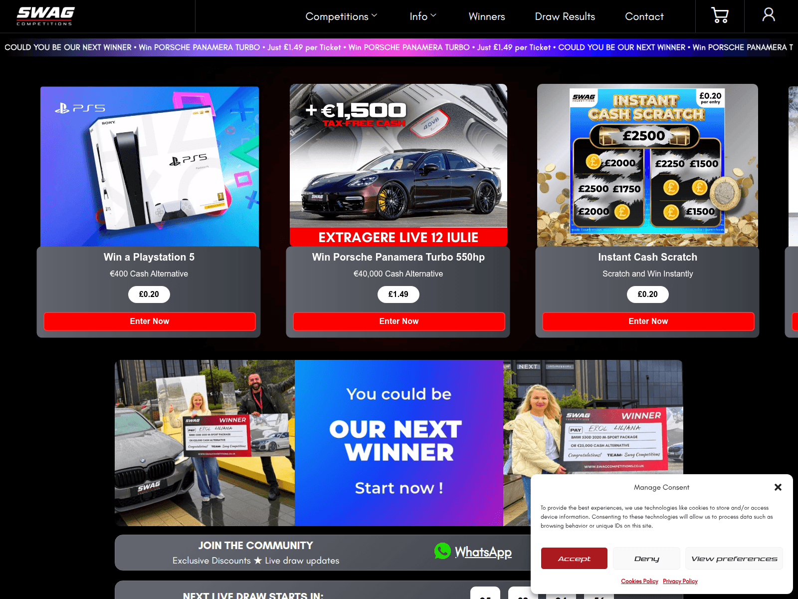 Screenshot of swagcompetitions.co.uk