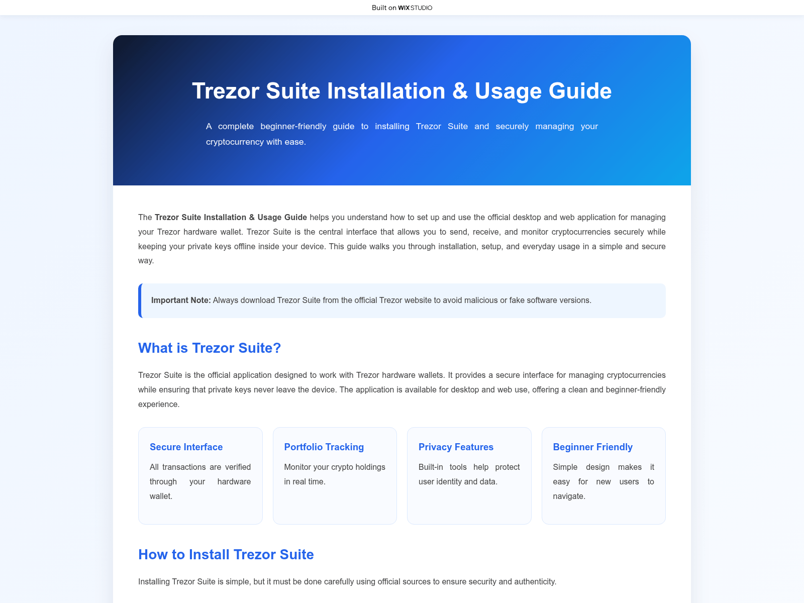 Screenshot of appsuite-trezxor.wixstudio.com