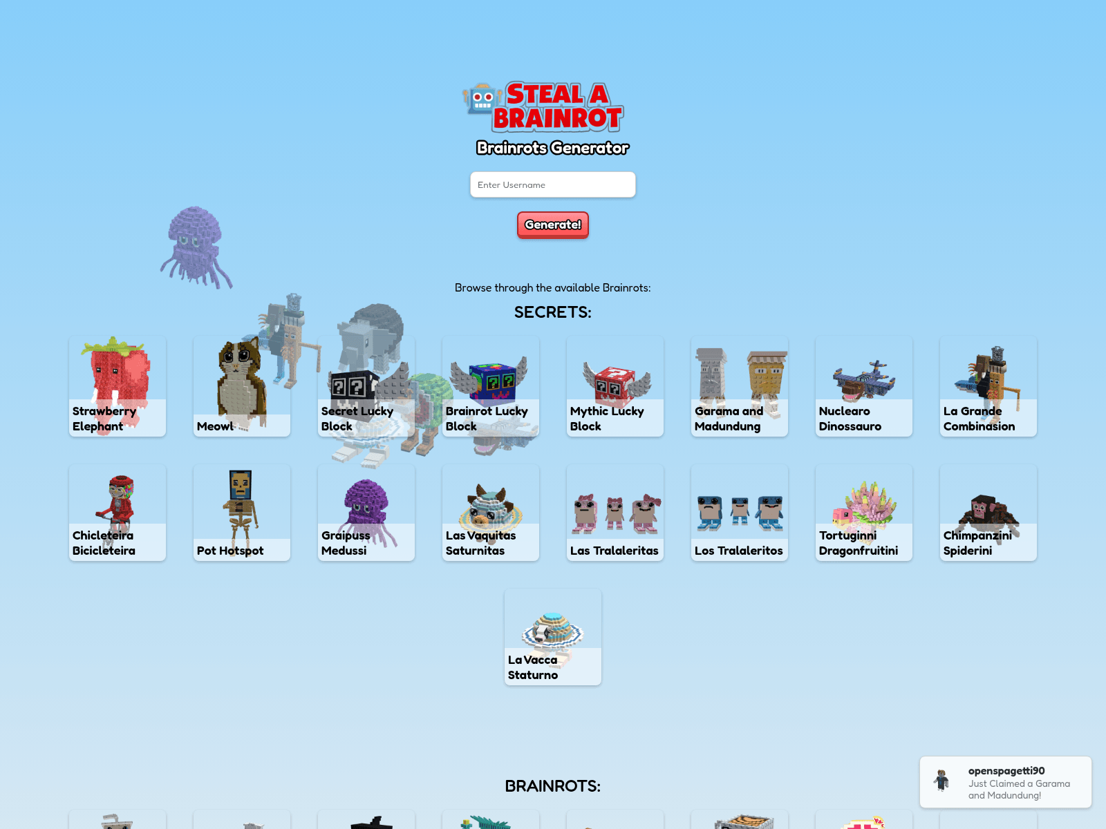 Captura de tela de stealsabrainrot.com
