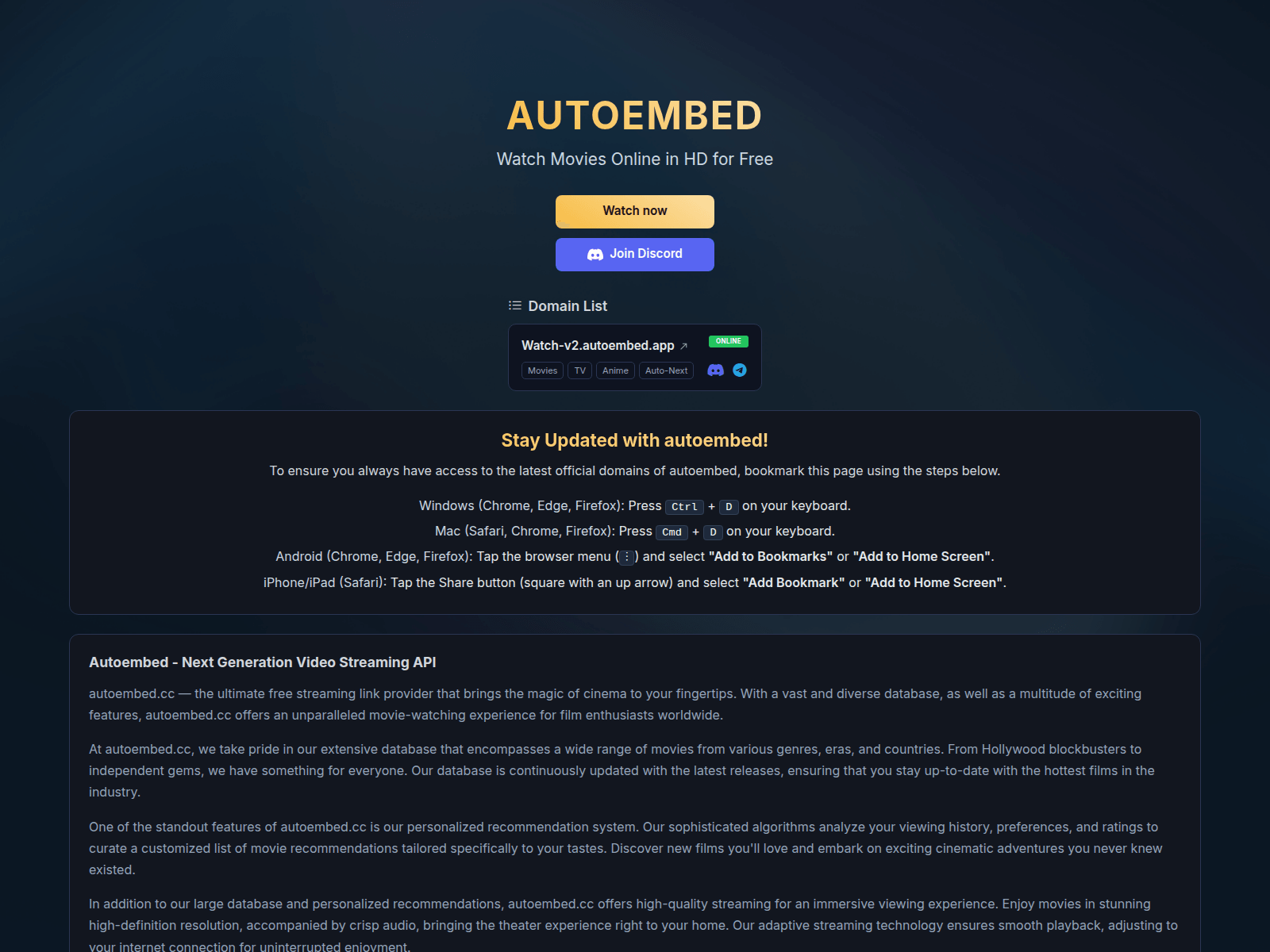 Screenshot von autoembed.net
