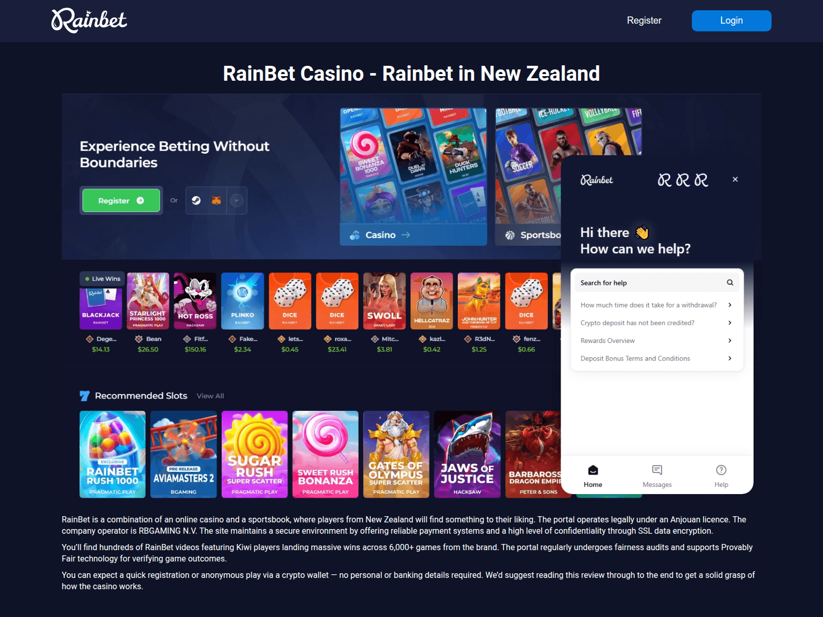 Screenshot of rainbet.geek.nz